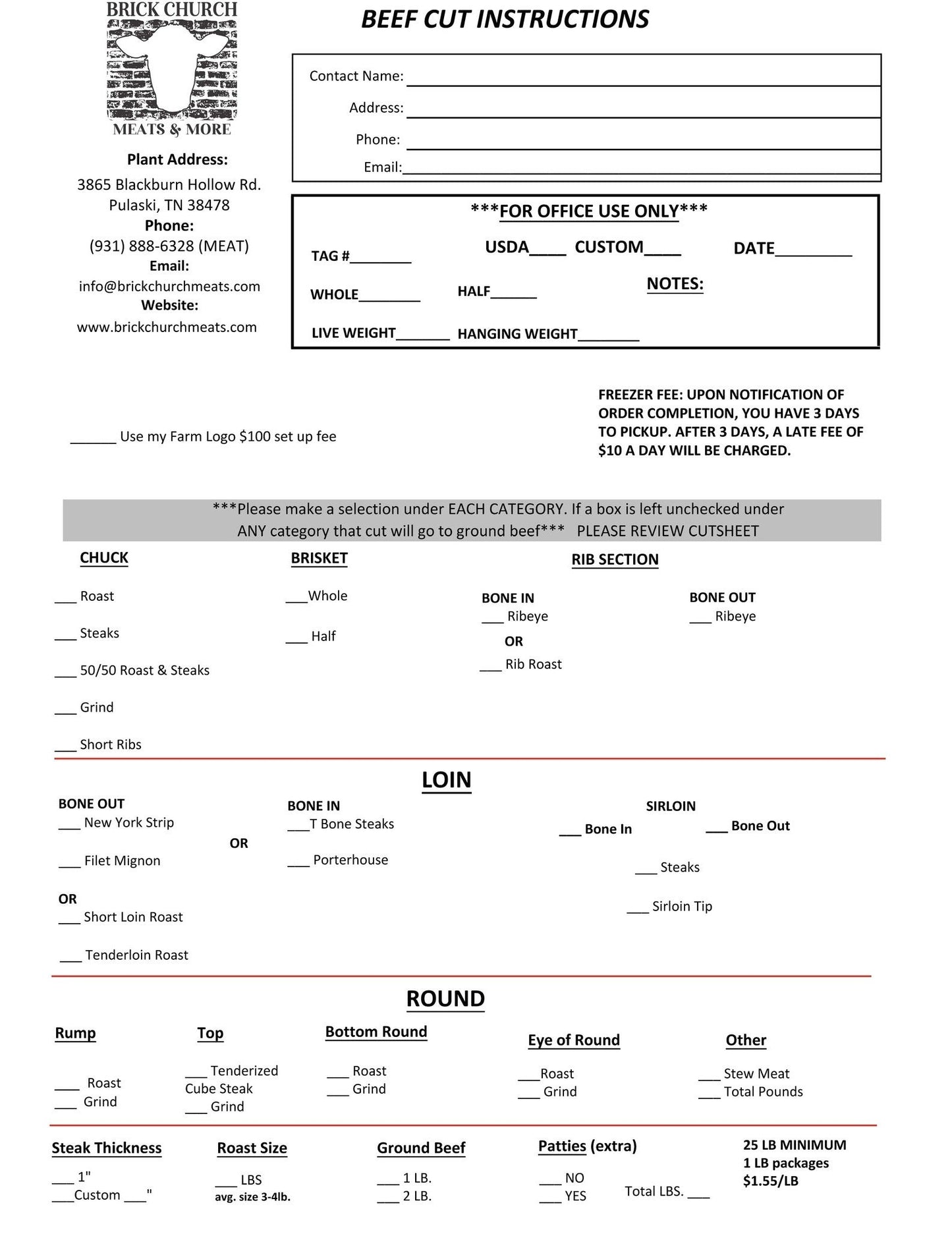 Beef Cut Sheet