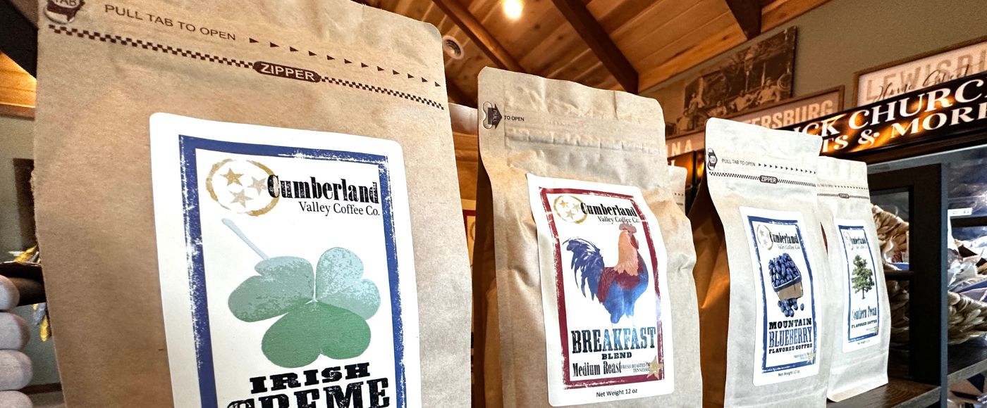 Photo of roasted coffee sacks in Brick Church Meats and More store