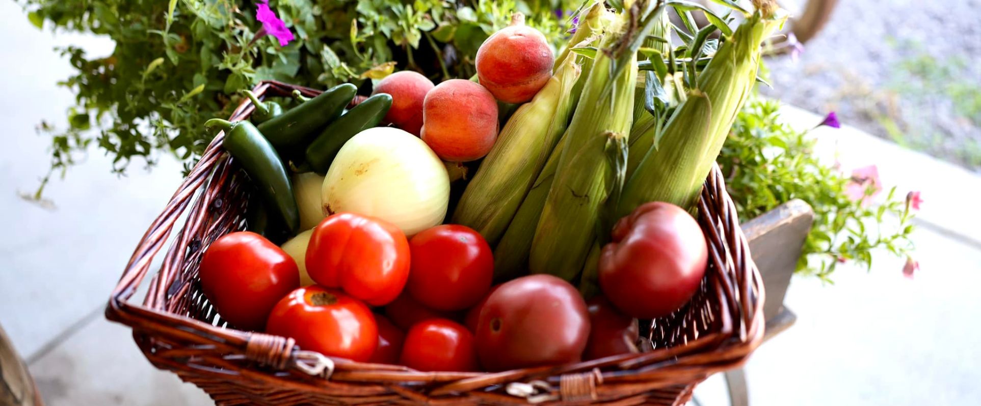 Basket of fresh vegetables and fruits