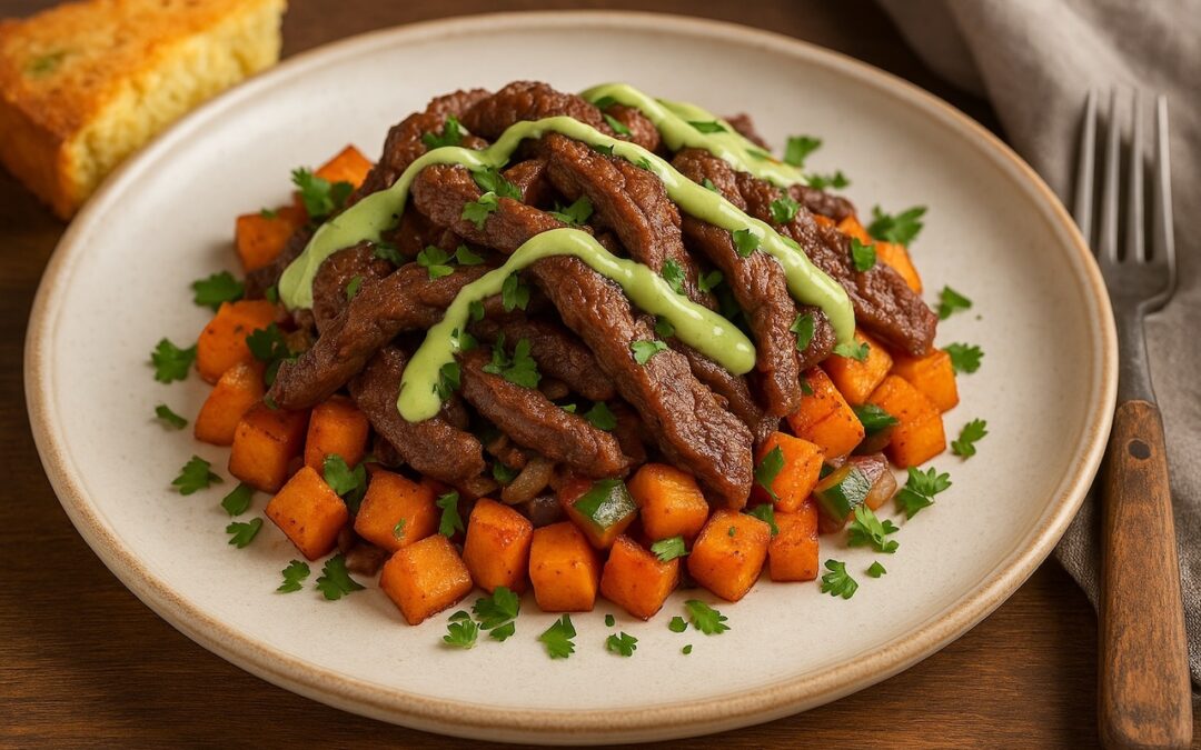 Photo of Fajita Meat in plate of carrots and sauce